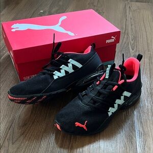 Puma 9.5 Black and Pink-Coral Sneakers